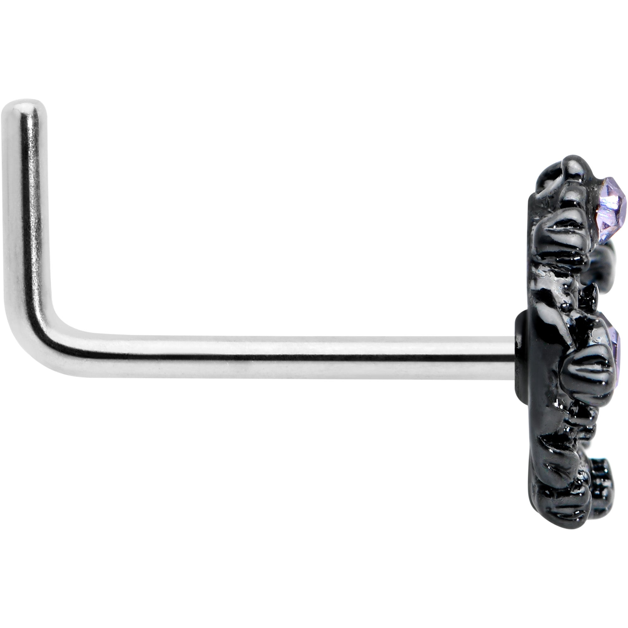 BodyCandy 20G 7.5mm Purple Gem Regal Black Crown Heart L Shape Nose Ring — lifestyle context
