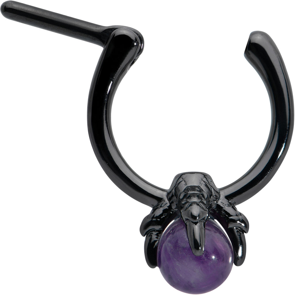 BodyCandy 16G 5/16 Purple Amethyst Stone Black Claw Hand Cartilage Clicker — detail close-up