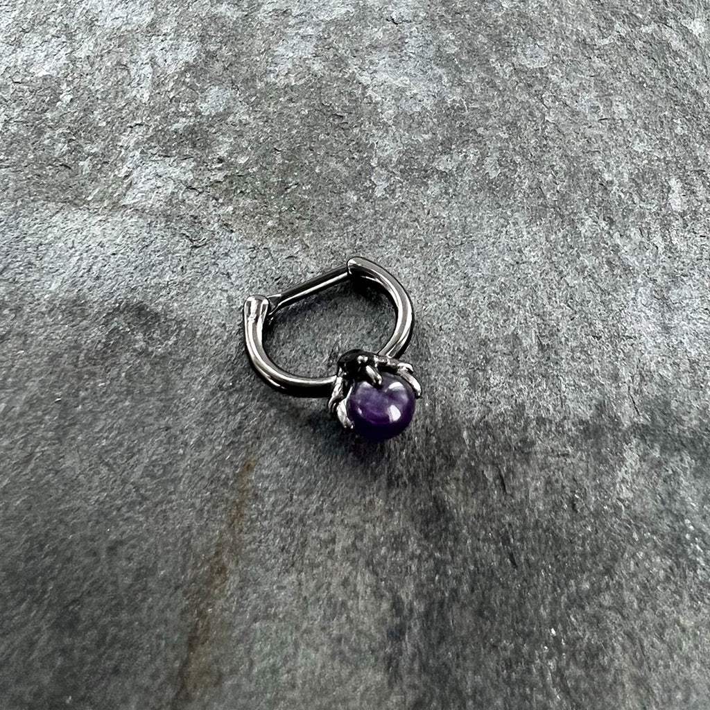 BodyCandy 16G 5/16 Purple Amethyst Stone Black Claw Hand Cartilage Clicker — back view