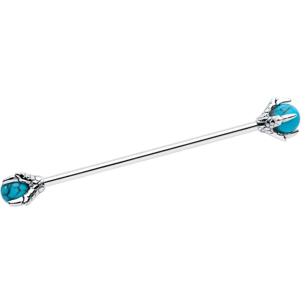 BodyCandy 14G Blue Turquoise Stone Claw Hands Industrial Barbell 38mm — main product shot