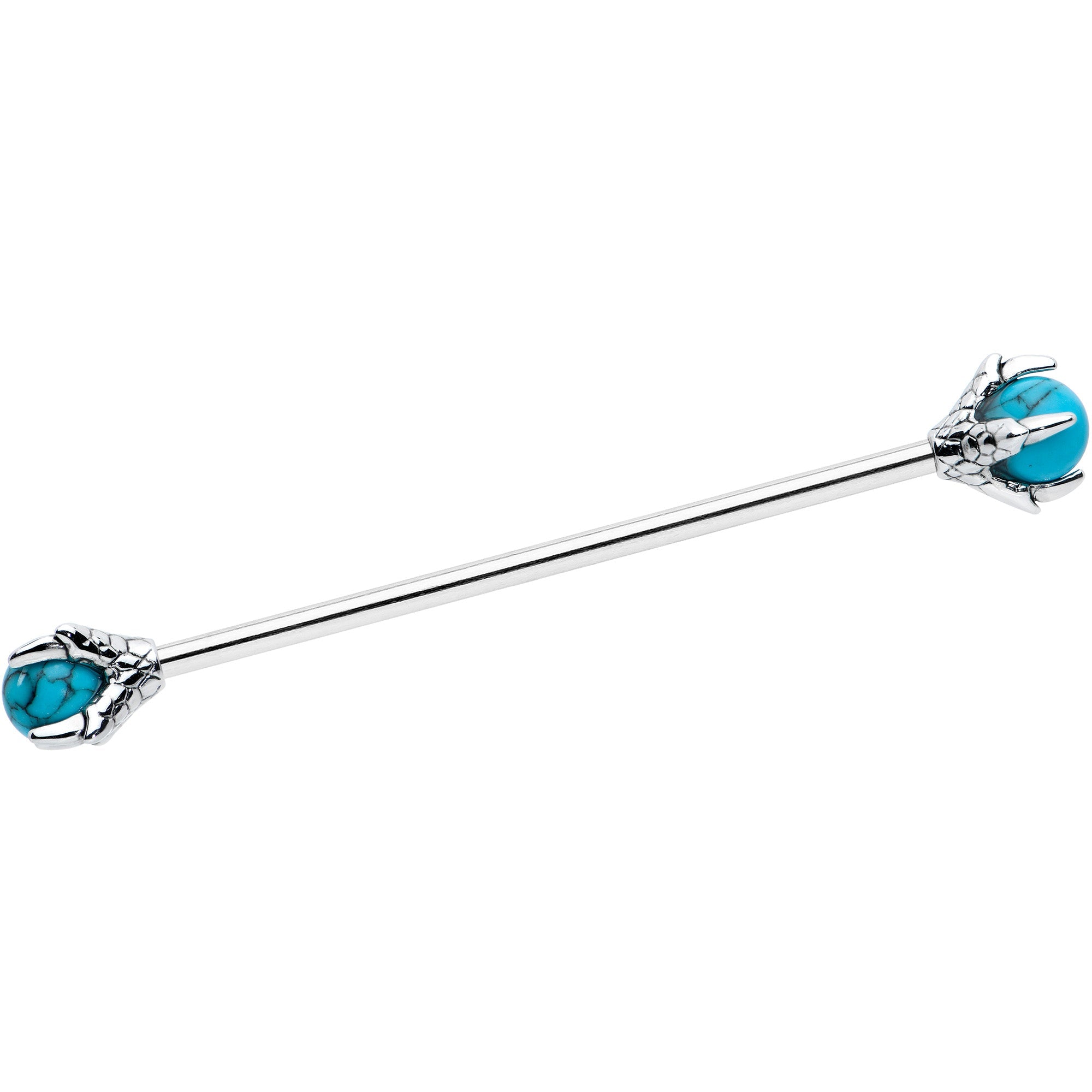 BodyCandy 14G Blue Turquoise Stone Claw Hands Industrial Barbell 38mm — main product shot