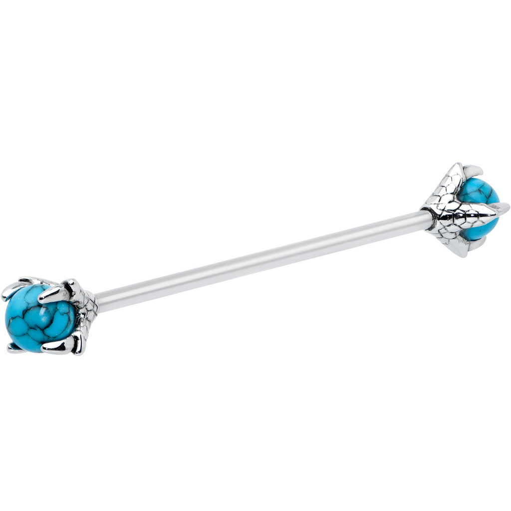 BodyCandy 14G Blue Turquoise Stone Claw Hands Industrial Barbell 38mm — detail close-up