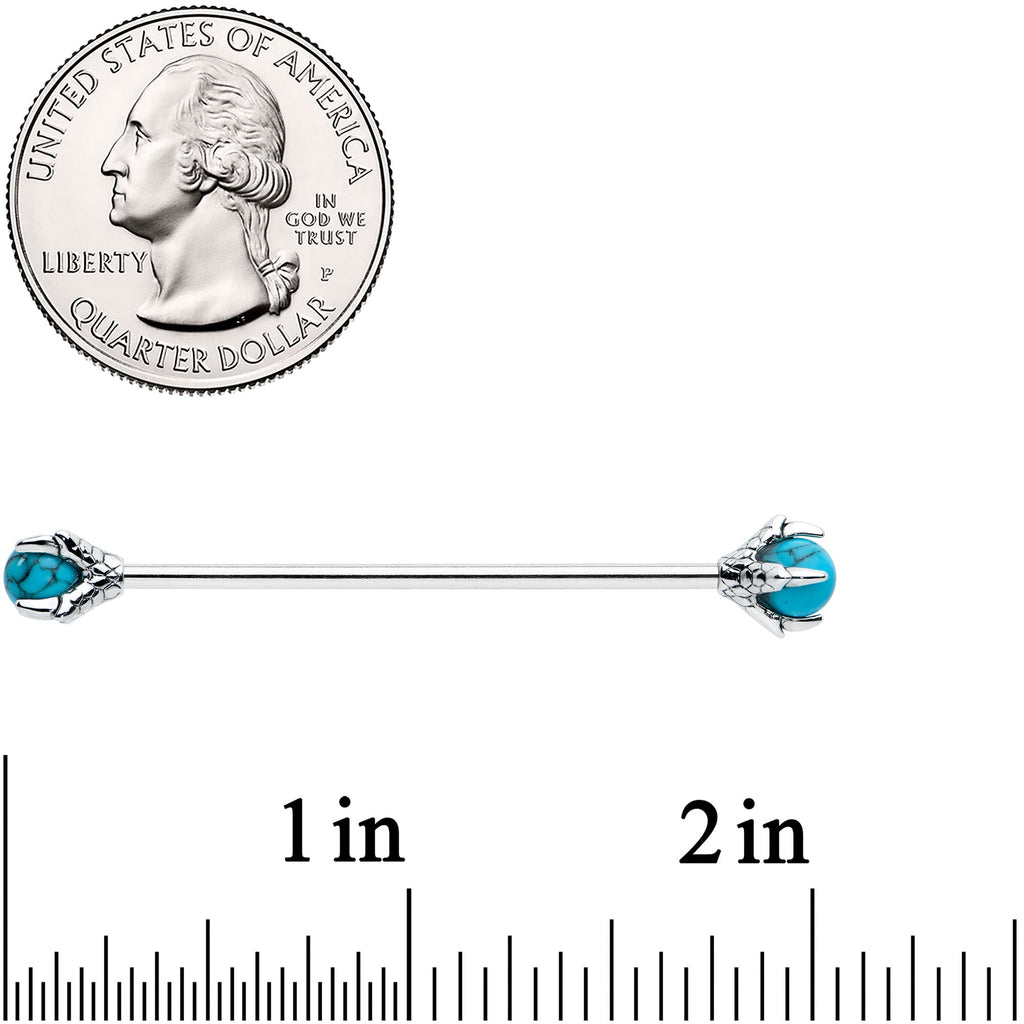 BodyCandy 14G Blue Turquoise Stone Claw Hands Industrial Barbell 38mm — side view