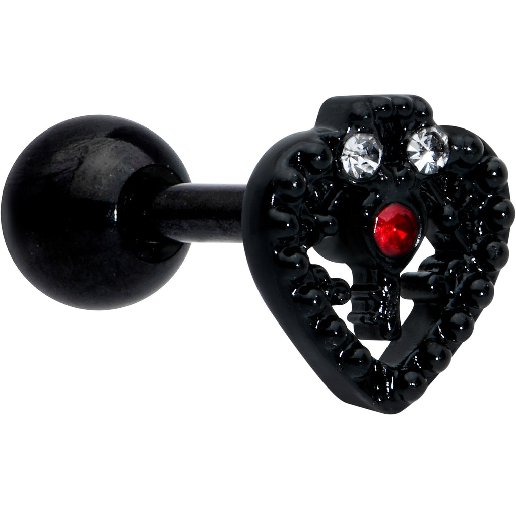 BodyCandy 16G 1/4 Red Clear Gem Black Heart Key Cartilage Tragus Earring — main product shot