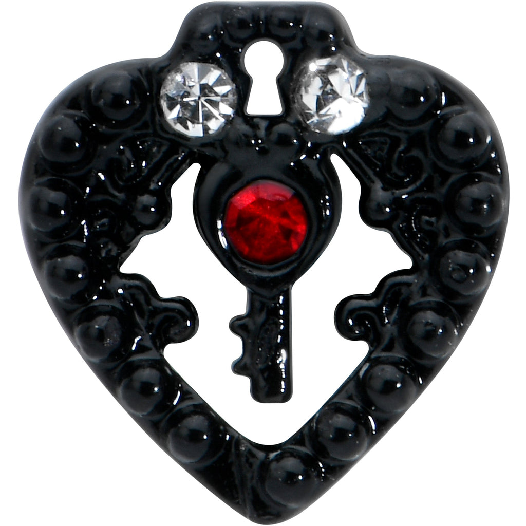 BodyCandy 16G 1/4 Red Clear Gem Black Heart Key Cartilage Tragus Earring — detail close-up