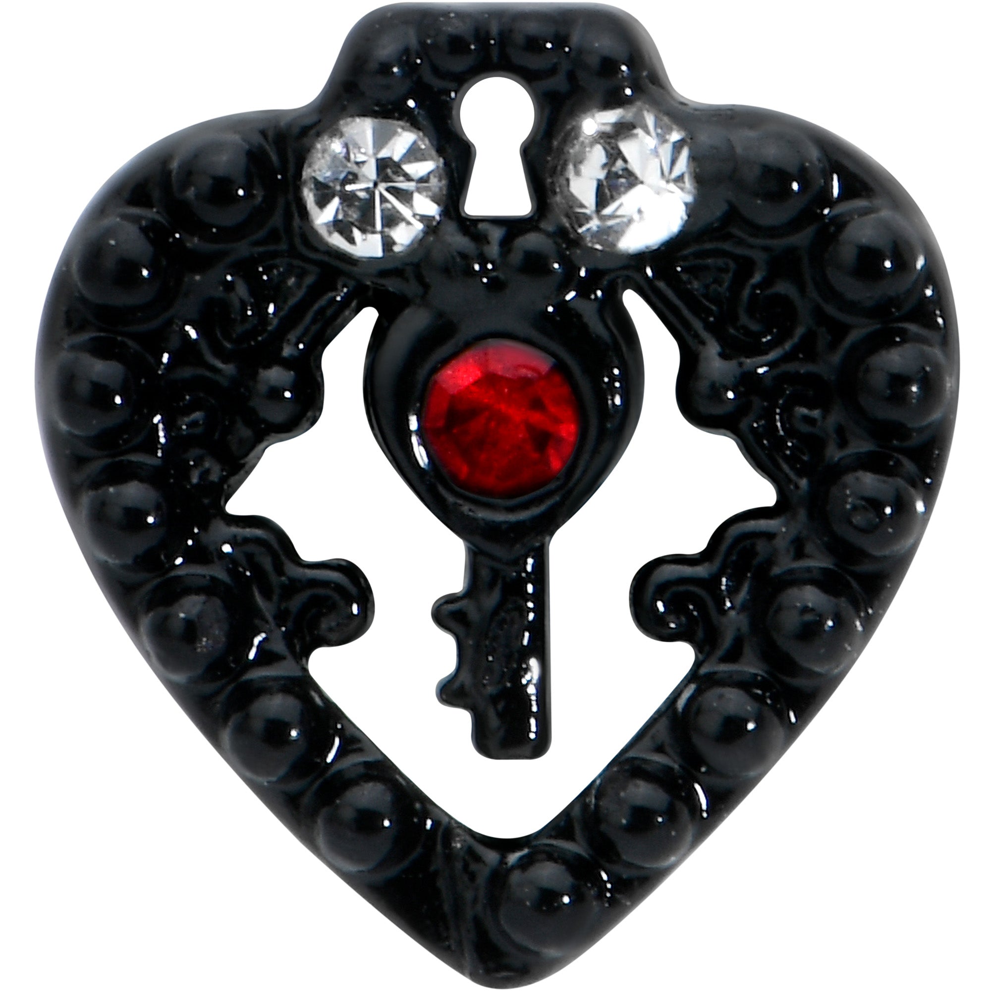 BodyCandy 16G 1/4 Red Clear Gem Black Heart Key Cartilage Tragus Earring — detail close-up