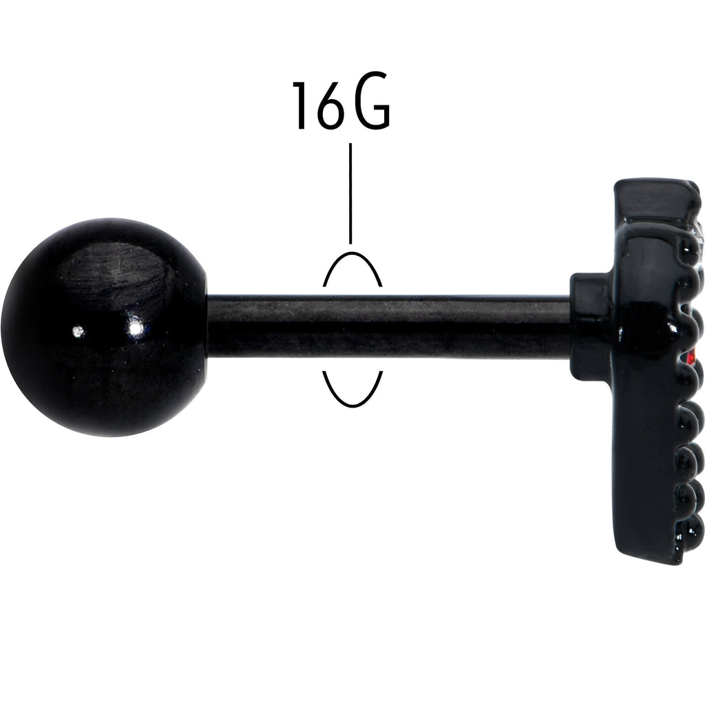 BodyCandy 16G 1/4 Red Clear Gem Black Heart Key Cartilage Tragus Earring — back view