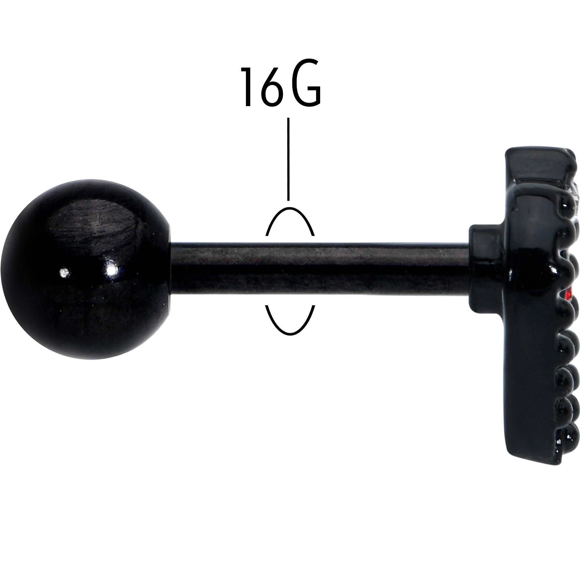 BodyCandy 16G 1/4 Red Clear Gem Black Heart Key Cartilage Tragus Earring — back view