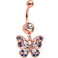BodyCandy Blue Clear Gem Rose Gold Tone Butterfly Wings Dangle Belly Ring — main product shot