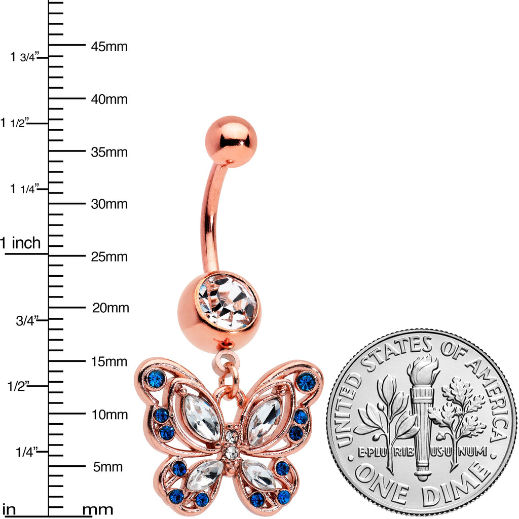 BodyCandy Blue Clear Gem Rose Gold Tone Butterfly Wings Dangle Belly Ring — lifestyle context