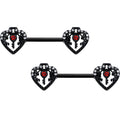 BodyCandy 14G 9/16 Red Clear Gem Black Key Heart Barbell Nipple Ring Set — main product shot