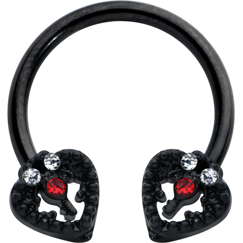 BodyCandy 16G 3/8 Clear Red Gem Black Key Heart Horseshoe Circular Barbell — main product shot