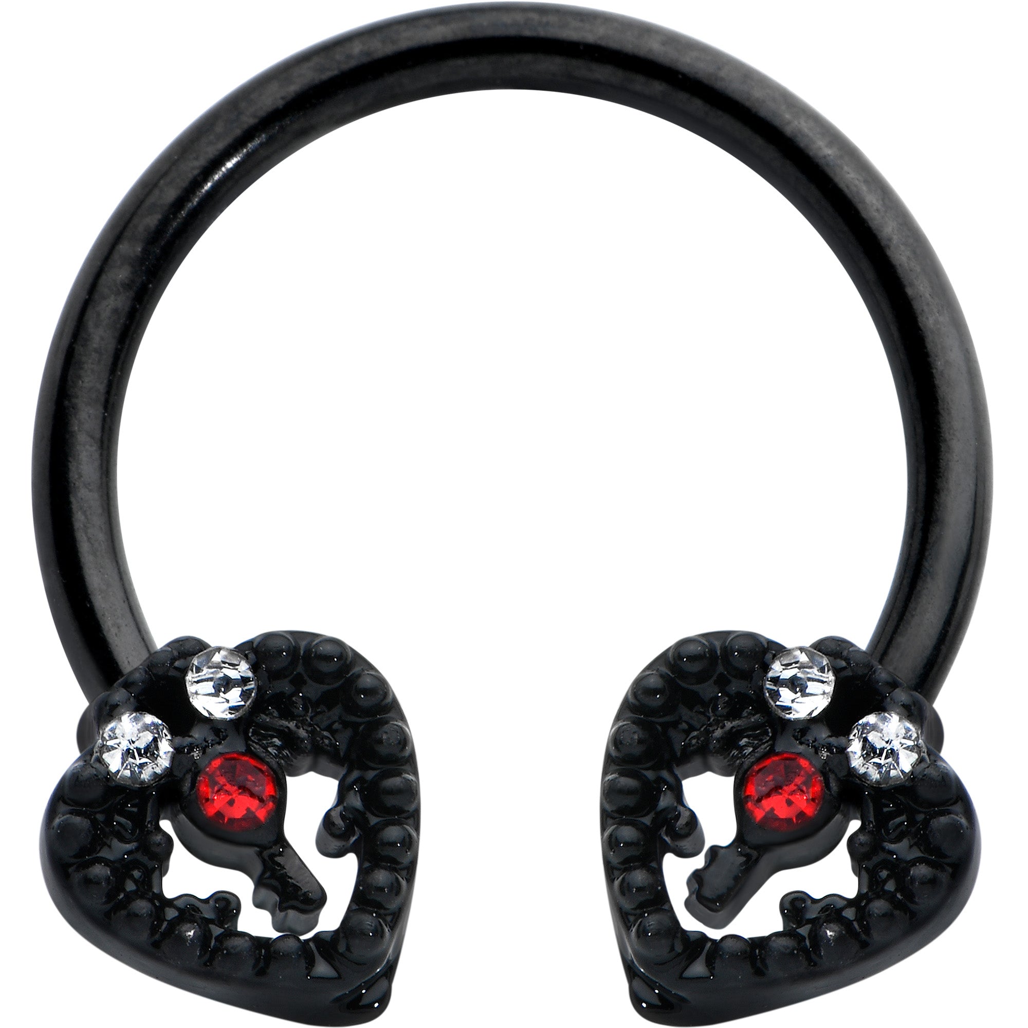 BodyCandy 16G 3/8 Clear Red Gem Black Key Heart Horseshoe Circular Barbell — main product shot