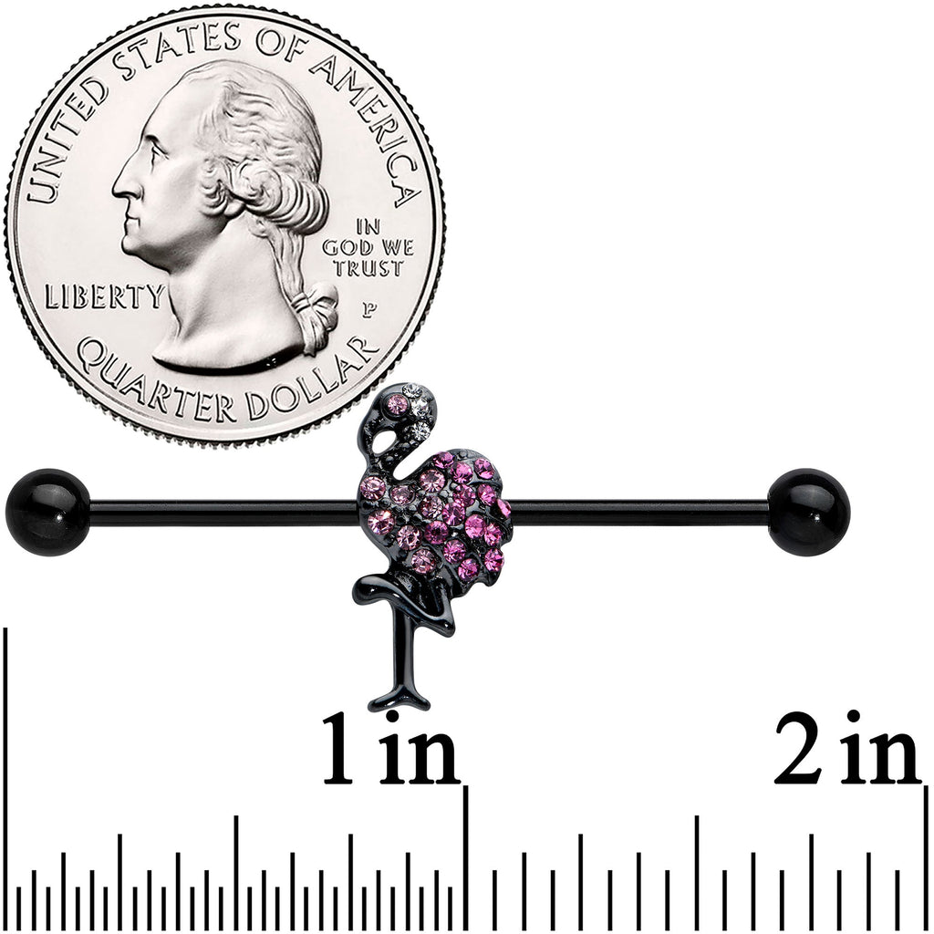 BodyCandy 14G Pink Gem Black Fashion Flamingo Industrial Barbell 38mm — detail close-up