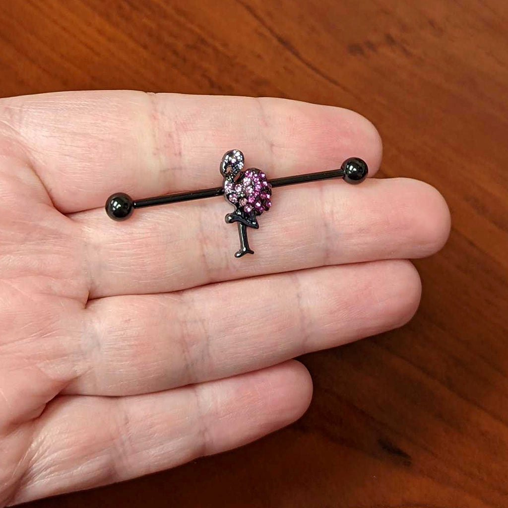 BodyCandy 14G Pink Gem Black Fashion Flamingo Industrial Barbell 38mm — lifestyle context
