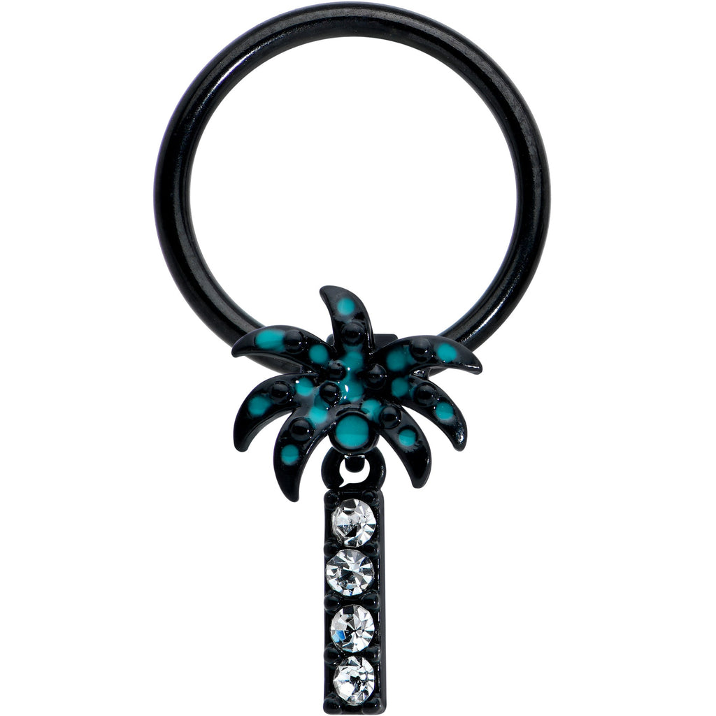 BodyCandy 16G 3/8 Clear Gem Black Night Palm Tree Dangle BCR Captive Ring — main product shot