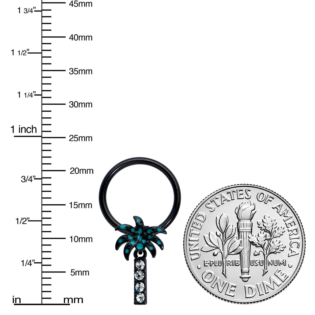 BodyCandy 16G 3/8 Clear Gem Black Night Palm Tree Dangle BCR Captive Ring — lifestyle context