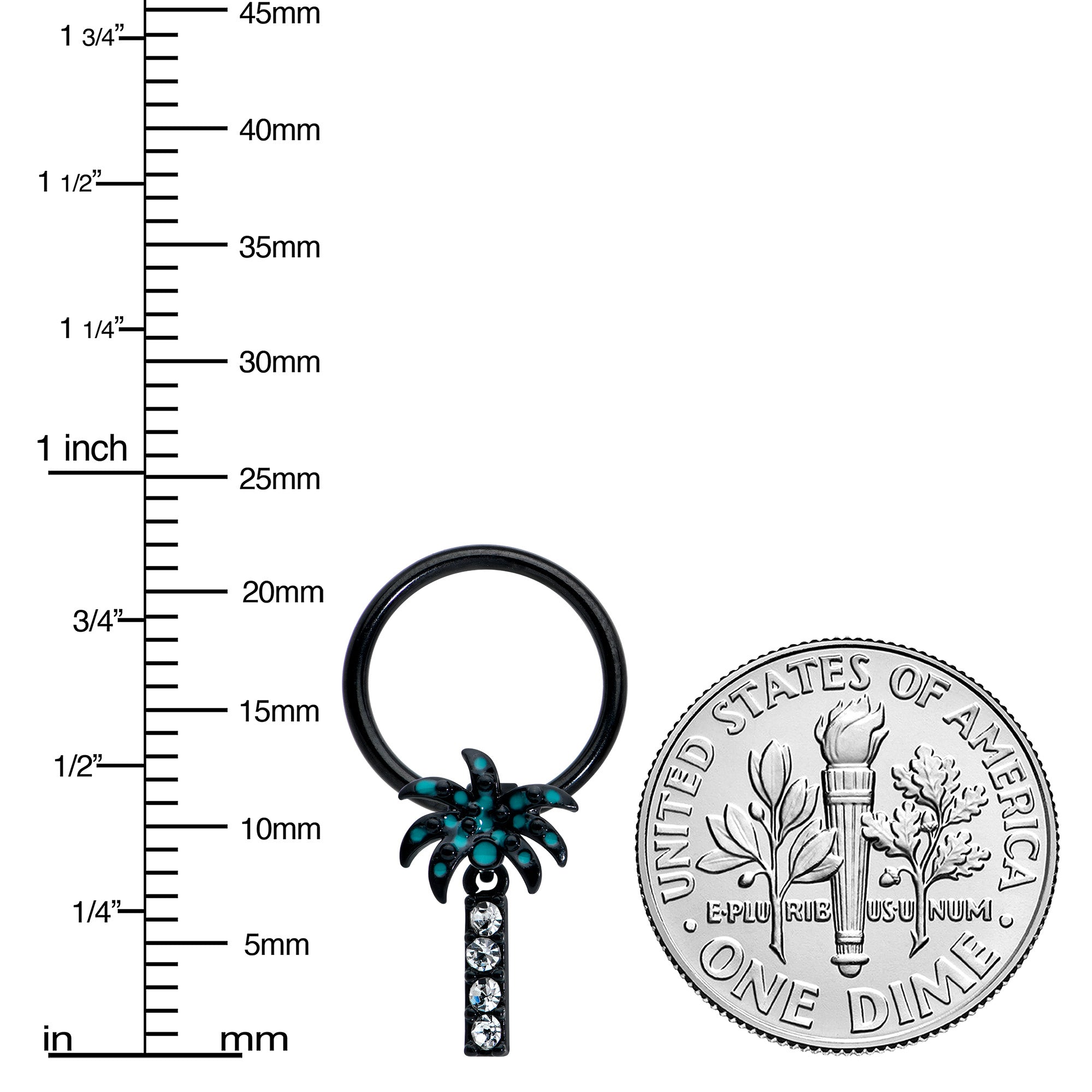 BodyCandy 16G 3/8 Clear Gem Black Night Palm Tree Dangle BCR Captive Ring — lifestyle context