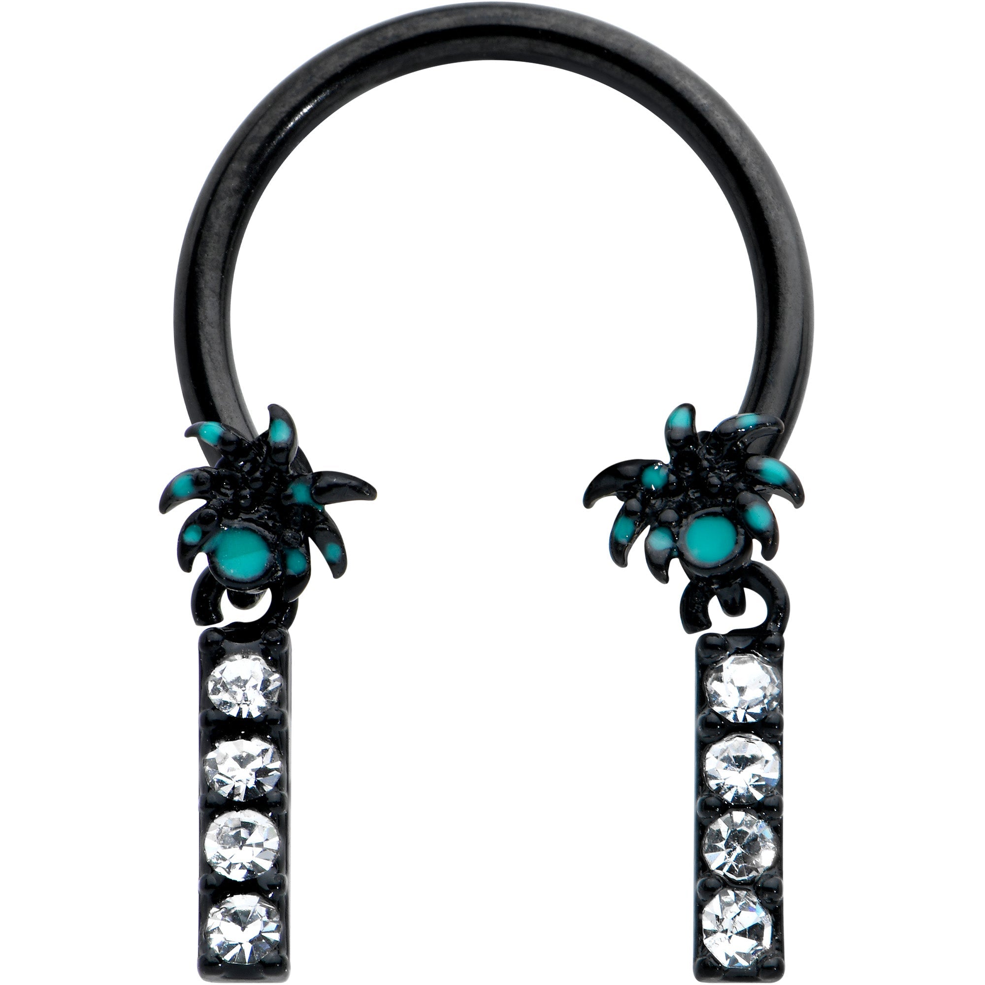 BodyCandy 16G 3/8 Clear Gem Black Night Palm Tree Dangle Horseshoe — main product shot
