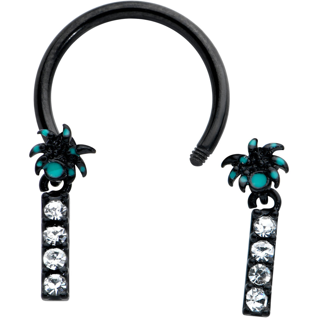 BodyCandy 16G 3/8 Clear Gem Black Night Palm Tree Dangle Horseshoe — detail close-up