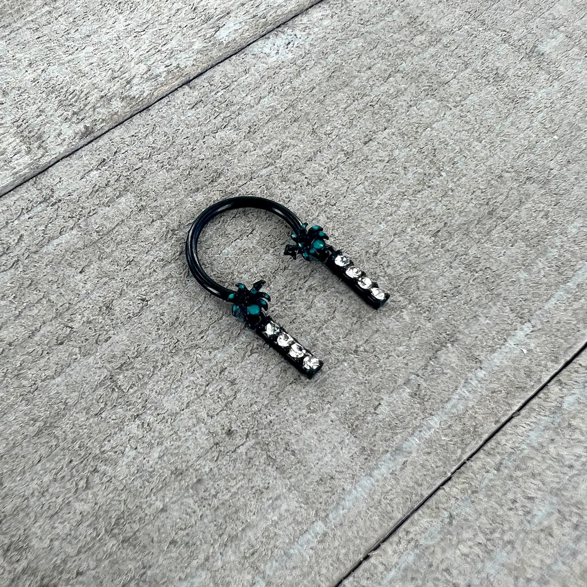 BodyCandy 16G 3/8 Clear Gem Black Night Palm Tree Dangle Horseshoe — side view