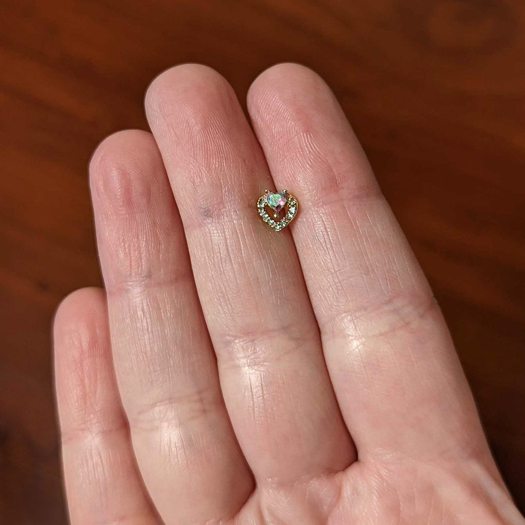 BodyCandy 20G 1/4 Aurora Gem Gold Tone Rococo Heart L Shape Nose Ring — back view