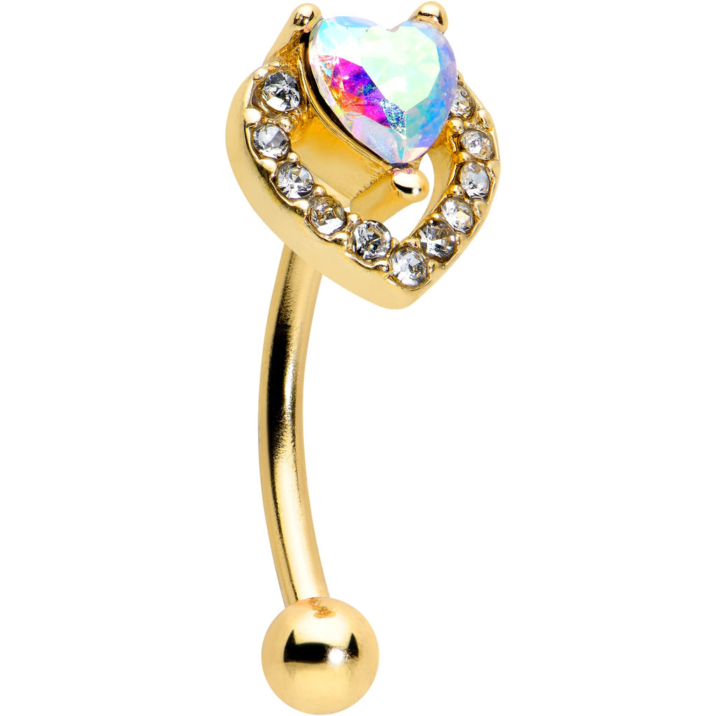 BodyCandy 16G 5/16 Aurora Gem Gold Tone Rococo Heart Curved Eyebrow Ring — main product shot