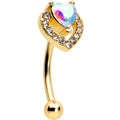 BodyCandy 16G 5/16 Aurora Gem Gold Tone Rococo Heart Curved Eyebrow Ring — main product shot