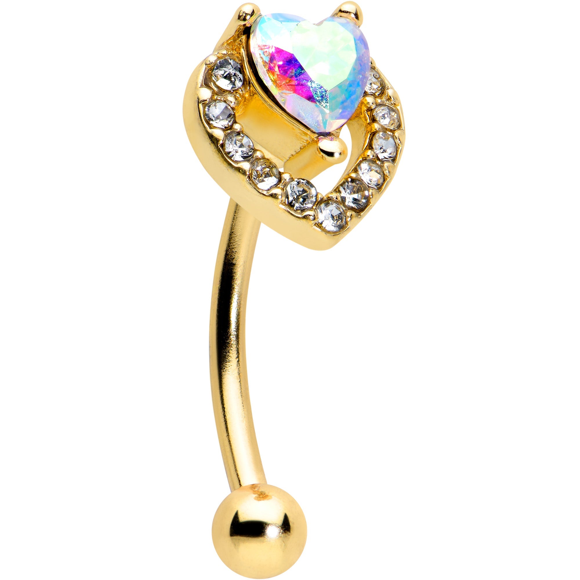 BodyCandy 16G 5/16 Aurora Gem Gold Tone Rococo Heart Curved Eyebrow Ring — main product shot