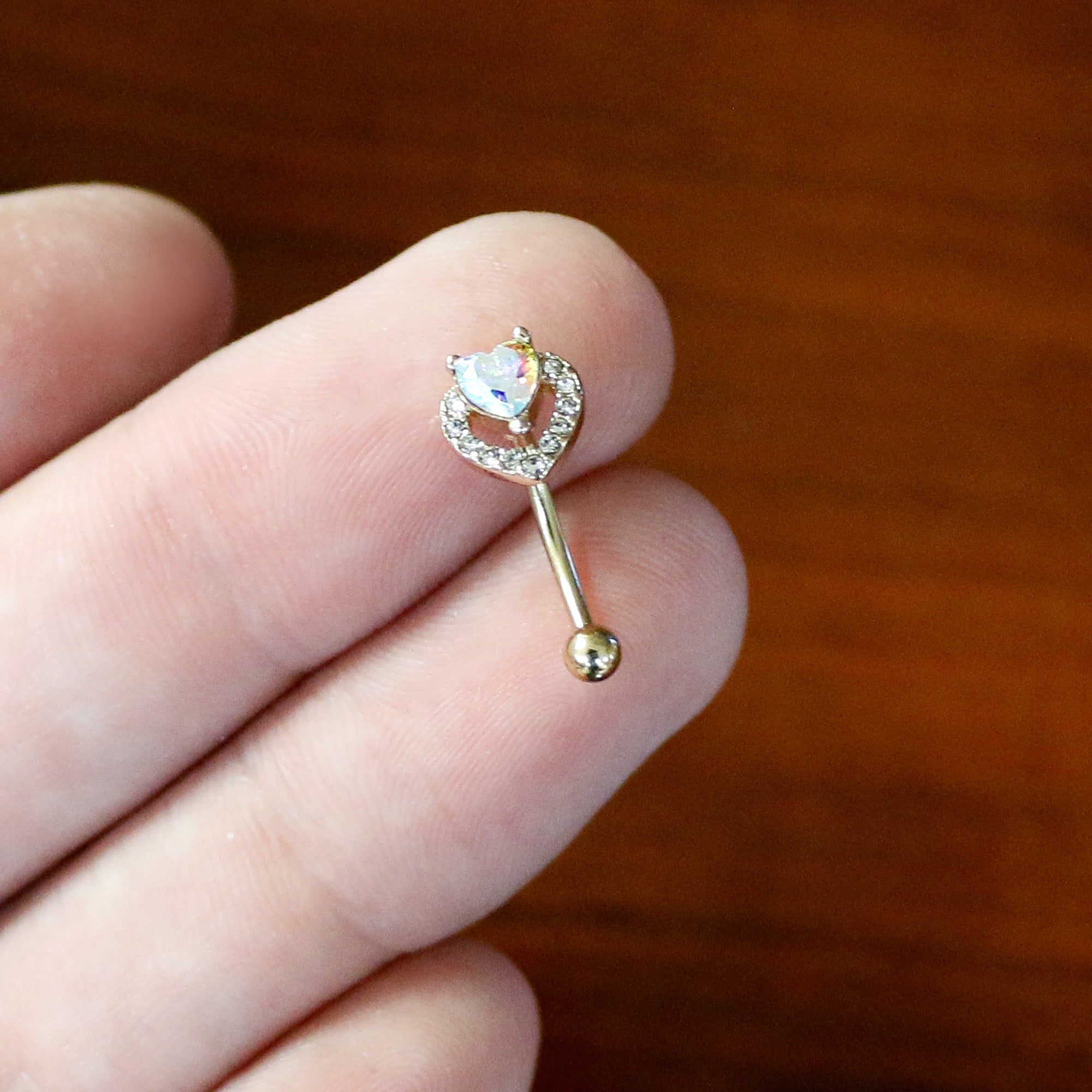 BodyCandy 16G 5/16 Aurora Gem Gold Tone Rococo Heart Curved Eyebrow Ring — alternative angle
