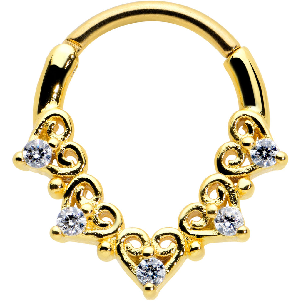 BodyCandy 16G 3/8 Clear CZ Gem Gold Tone Heart Filigree Cartilage Clicker — main product shot