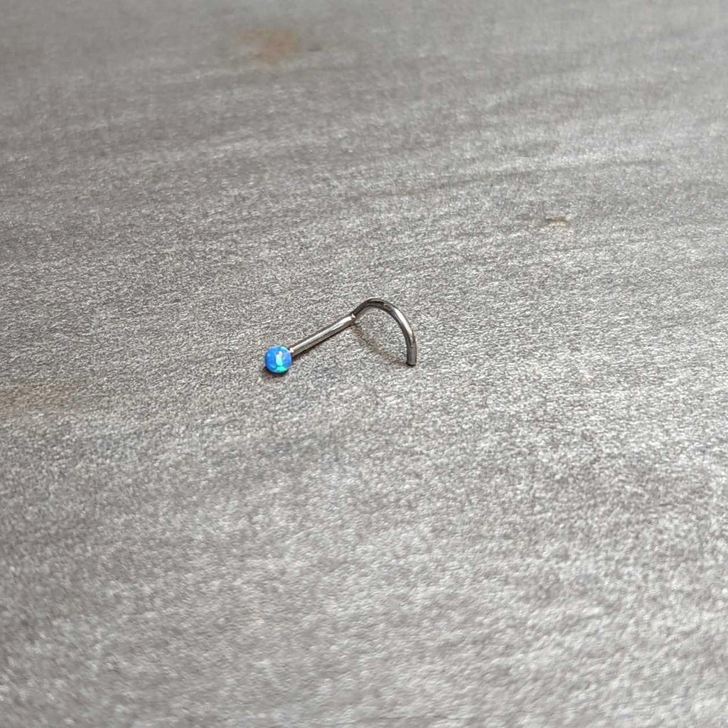 BodyCandy 20G 1/4 Blue Synth Opal G23 Titanium Threadless Left Nose Screw — color detail
