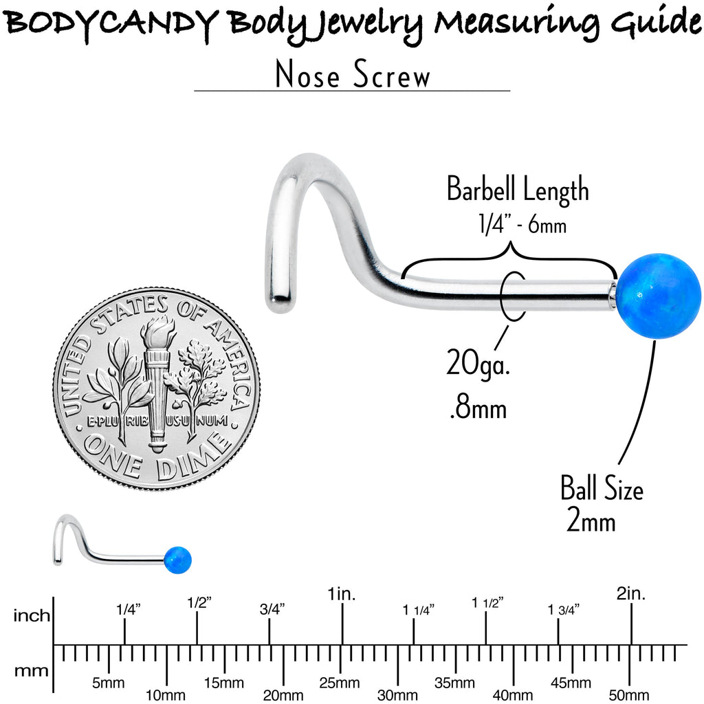 BodyCandy 20G 1/4 Blue Synth Opal G23 Titanium Threadless Left Nose Screw — back view