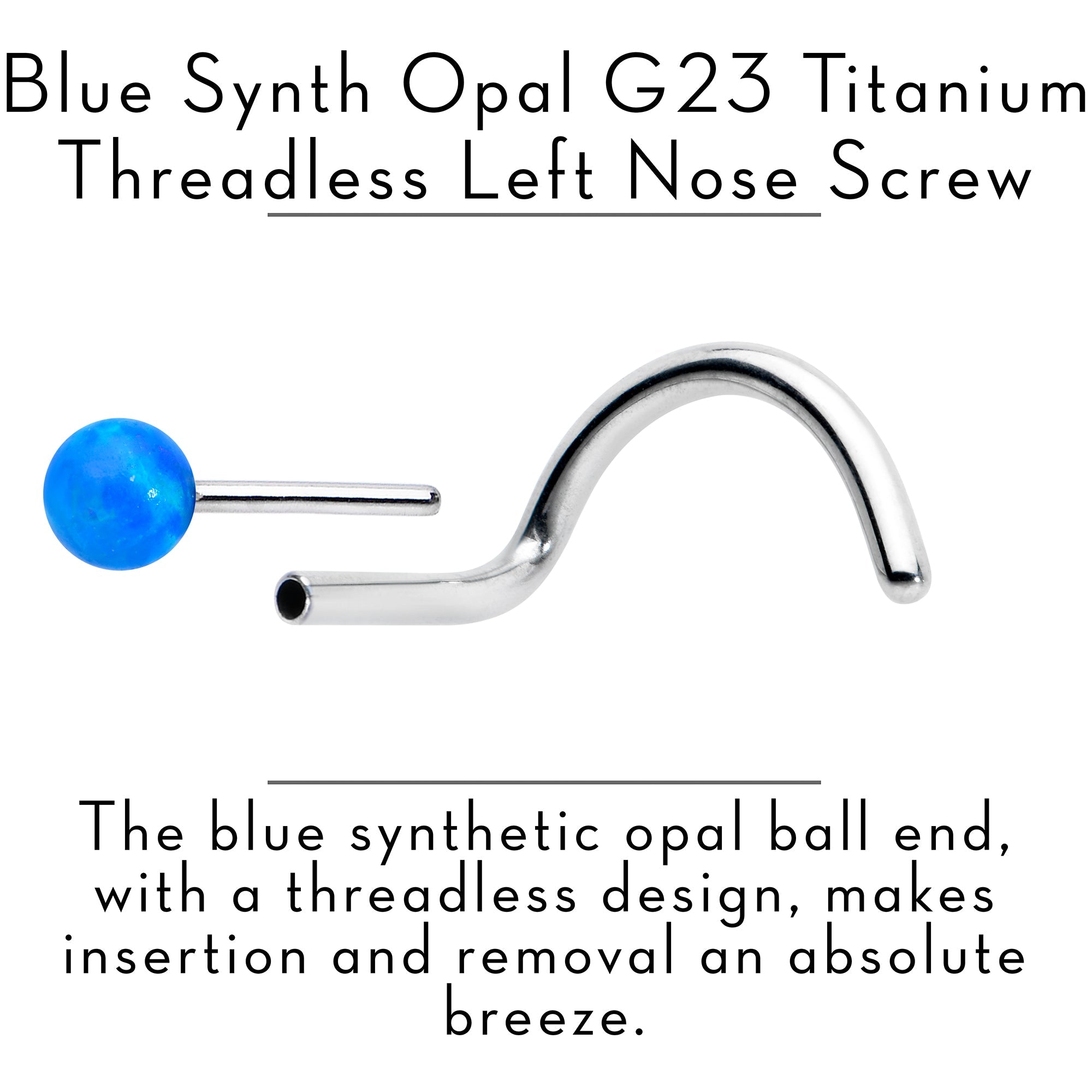 BodyCandy 20G 1/4 Blue Synth Opal G23 Titanium Threadless Left Nose Screw — detail close-up