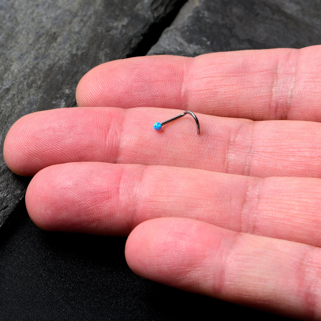 BodyCandy 20G 1/4 Blue Synth Opal G23 Titanium Threadless Left Nose Screw — lifestyle context
