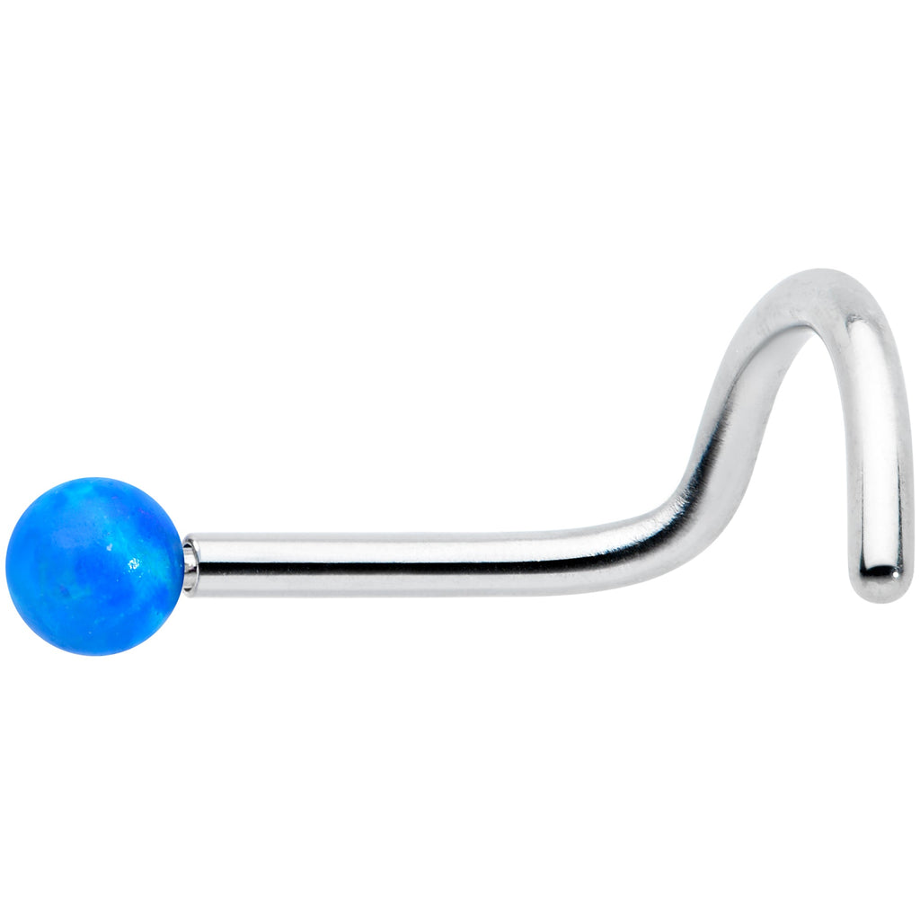 BodyCandy 20G 1/4 Blue Synth Opal G23 Titanium Threadless Left Nose Screw — side view
