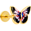 BodyCandy 16G 1/4 Gold Tone Red Pink Blue Butterfly Labret Monroe Tragus — main product shot