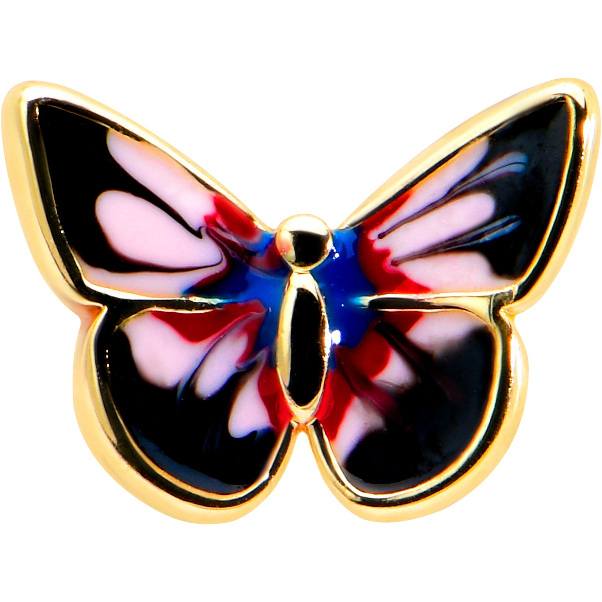 BodyCandy 16G 1/4 Gold Tone Red Pink Blue Butterfly Labret Monroe Tragus — detail close-up
