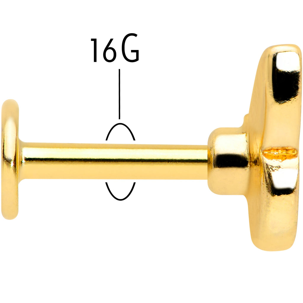 BodyCandy 16G 1/4 Gold Tone Red Pink Blue Butterfly Labret Monroe Tragus — back view