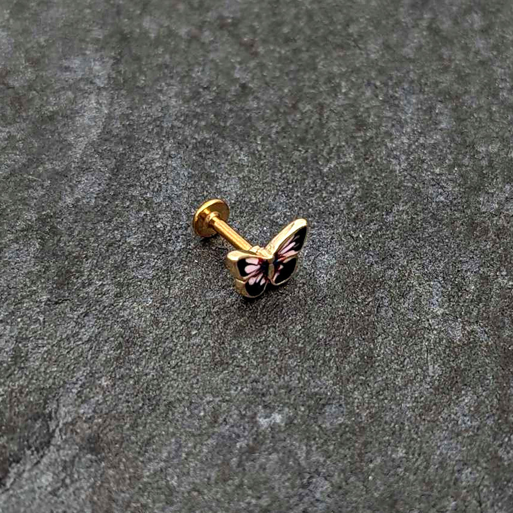 BodyCandy 16G 1/4 Gold Tone Red Pink Blue Butterfly Labret Monroe Tragus — alternative angle