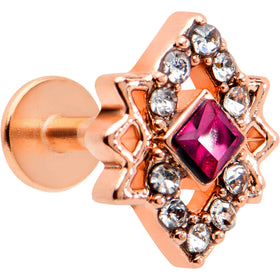 16G 1/4 Red Gem Rose Gold Tone Octogram Star Labret Monroe Tragus