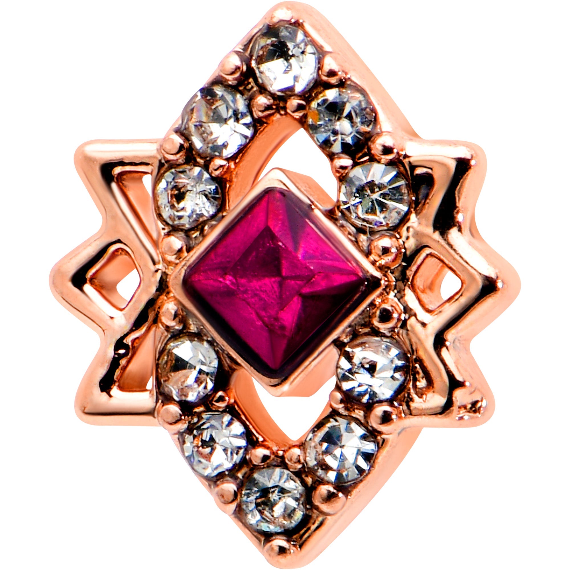 BodyCandy 16G 1/4 Red Gem Rose Gold Tone Octogram Star Labret Monroe Tragus — detail close-up