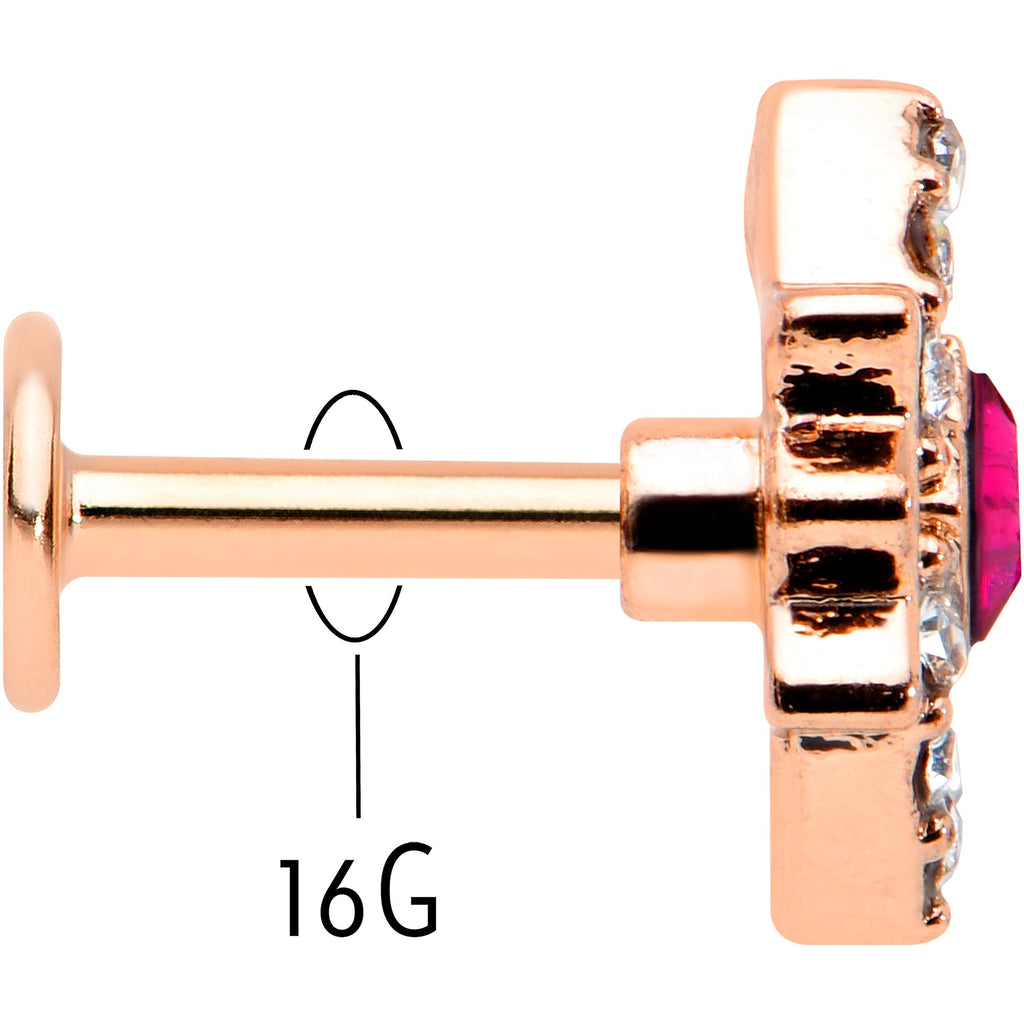 BodyCandy 16G 1/4 Red Gem Rose Gold Tone Octogram Star Labret Monroe Tragus — back view