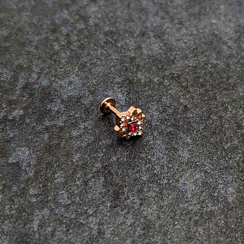 BodyCandy 16G 1/4 Red Gem Rose Gold Tone Octogram Star Labret Monroe Tragus — alternative angle
