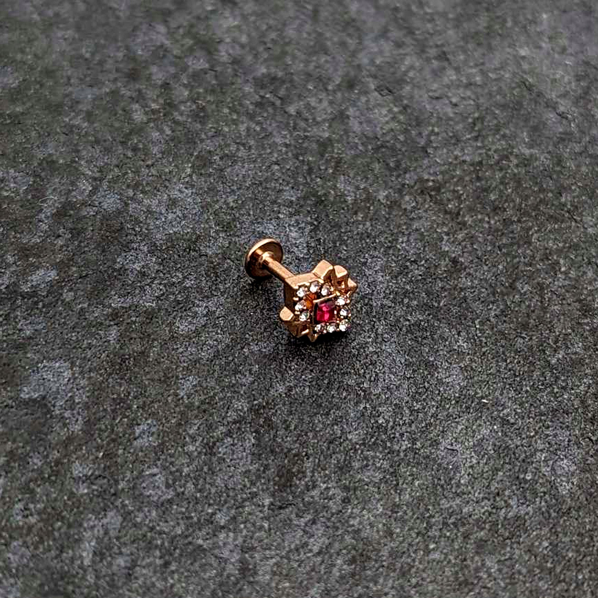BodyCandy 16G 1/4 Red Gem Rose Gold Tone Octogram Star Labret Monroe Tragus — alternative angle