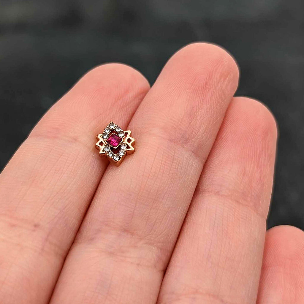 BodyCandy 16G 1/4 Red Gem Rose Gold Tone Octogram Star Labret Monroe Tragus — size reference
