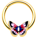 BodyCandy 16G 3/8 Gold Tone Red Pink Blue Butterfly Hinged Segment Ring — main product shot