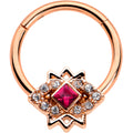 BodyCandy 16G 3/8 Red Gem Rose Gold Tone Octogram Star Hinged Circular Ring — main product shot