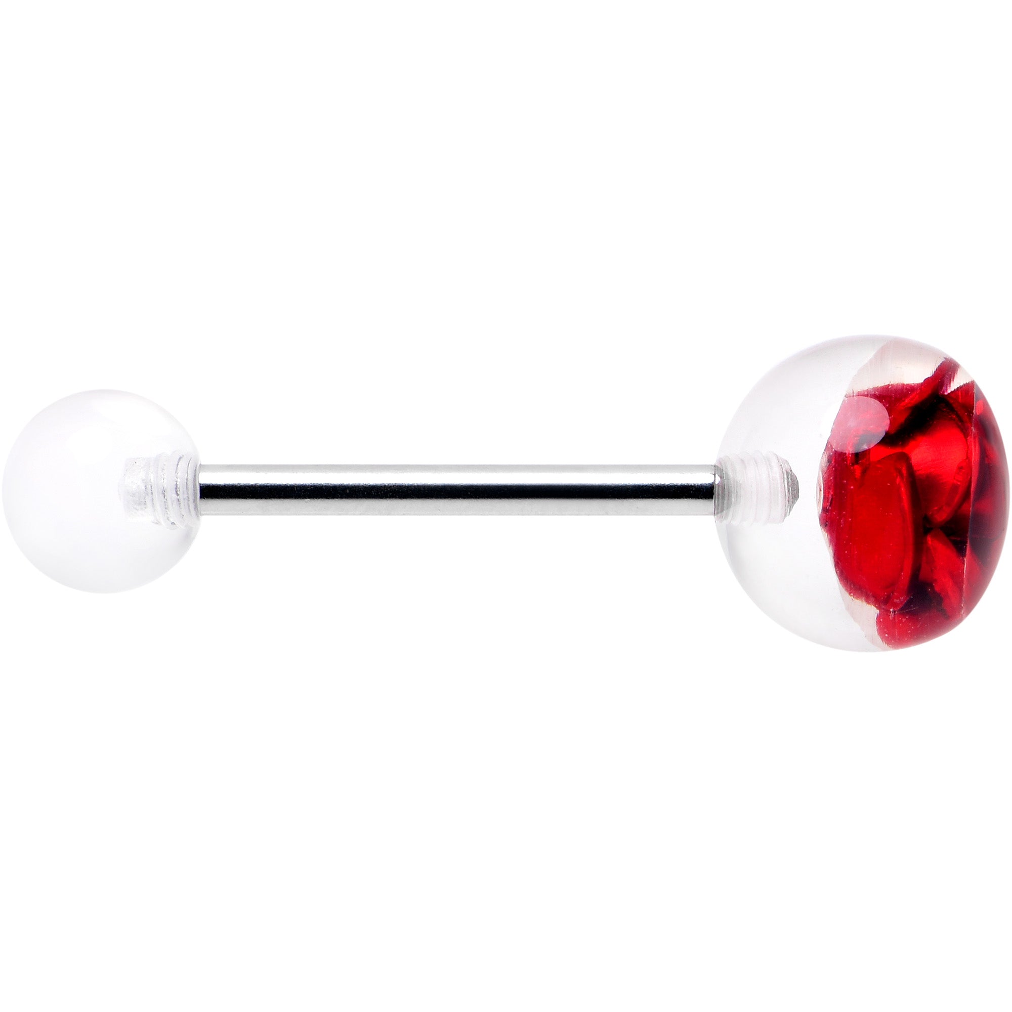 BodyCandy Bubble Rose Red Barbell Tongue Ring — side view