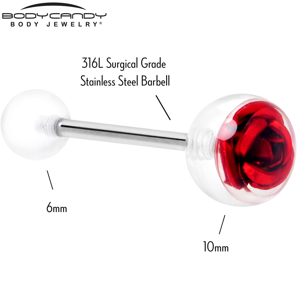 BodyCandy Bubble Rose Red Barbell Tongue Ring — back view